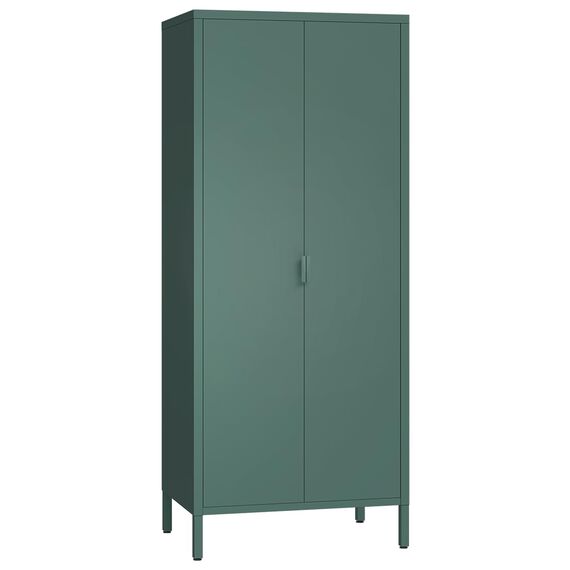 skølm Ituri Metallschrank Dunkelgrün – Kleiderschrank mit 6 Fächern & 2 Kleiderstangen – Garderobenschrank Flur 80 cm breit – Schlafzimmerschrank Industrial Style – Stahlschrank für Wohnzimmer & Büro