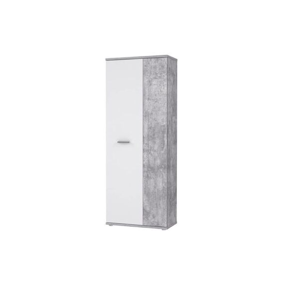 FORTE NET106 Schrank 70, Schuhschrank, Garderobenschrank, Abstellraum, Drehtürenschrank, 2-türig mit Einlegeböden, Weiß mit Betonoptik, 69 cm breit x 179 cm hoch x 35 cm tief
