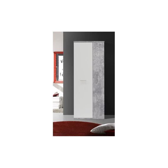FORTE NET106 Schrank 70, Schuhschrank, Garderobenschrank, Abstellraum, Drehtürenschrank, 2-türig mit Einlegeböden, Weiß mit Betonoptik, 69 cm breit x 179 cm hoch x 35 cm tief