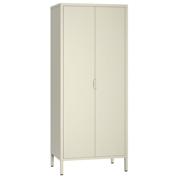 skølm Ituri Metallschrank Beige – Kleiderschrank mit 6 Fächern & 2 Kleiderstangen – Garderobenschrank Flur 80 cm breit – Schlafzimmerschrank Industrial Style – Stahlschrank für Wohnzimmer & Büro