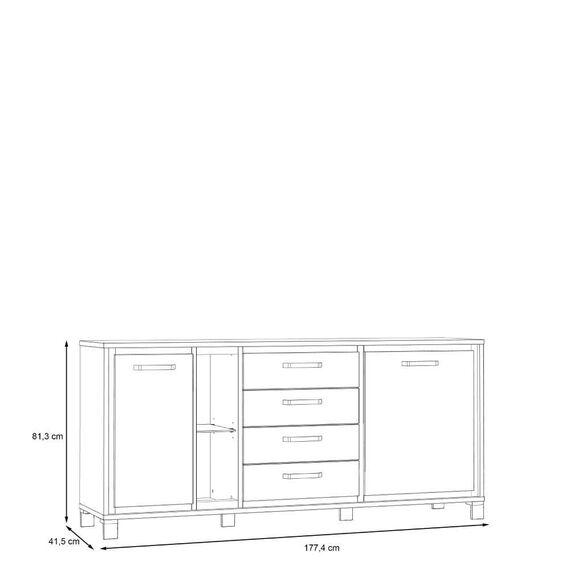 FORTE Trondheim Kommode mit 2 Türen und 4 Schubladen, Holzwerkstoff, Artisan Eiche kombiniert mit Schwarz Eiche,74,7 x 81,3 x 177,4 cm