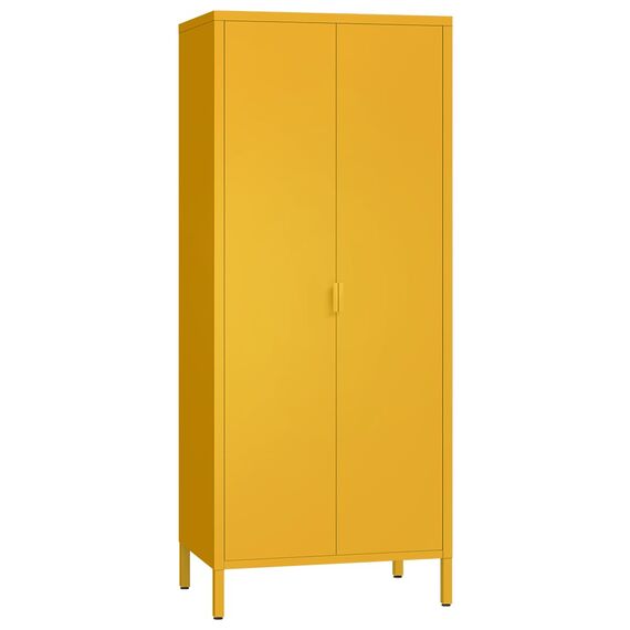 skølm Ituri Metallschrank Senfgelb – Kleiderschrank mit 6 Fächern & 2 Kleiderstangen – Garderobenschrank Flur 80 cm breit – Schlafzimmerschrank Industrial Style – Stahlschrank für Wohnzimmer & Büro