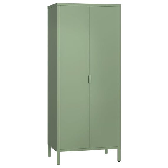 skølm Ituri Metallschrank Mintgrün – Kleiderschrank mit 6 Fächern & 2 Kleiderstangen – Garderobenschrank Flur 80 cm breit – Schlafzimmerschrank Industrial Style – Stahlschrank für Wohnzimmer & Büro