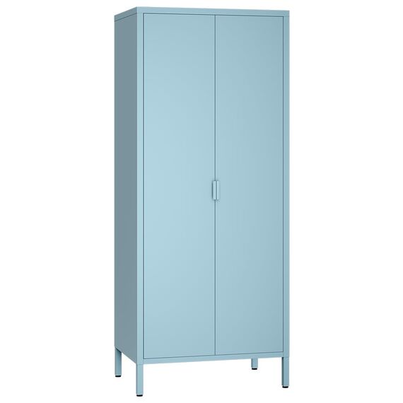 skølm Ituri Metallschrank Blau – Kleiderschrank mit 6 Fächern & 2 Kleiderstangen – Garderobenschrank Flur 80 cm breit – Schlafzimmerschrank Industrial Style – Stahlschrank für Wohnzimmer & Büro