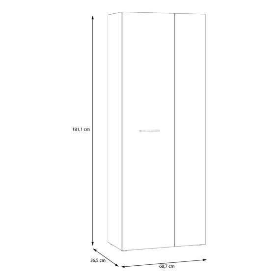 Forte NET106 Schrank 70 180, Mehrzweckschrank, Staubsaugerschrank, Abstellraum, Drehtürenschrank, 2-türig mit Einlegeböden, Schwarz/Holzdekor Artisaneiche, 68,7 cm breit x 181,1 cm hoch x 36,5 cm tief