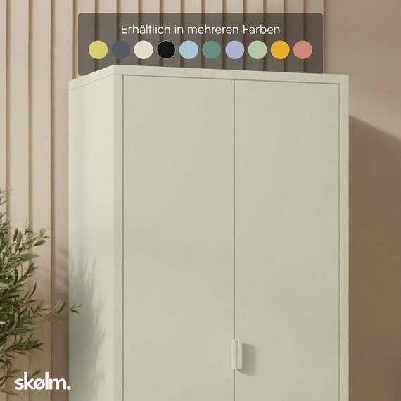 skølm Ituri Metallschrank Beige – Kleiderschrank mit 6 Fächern & 2 Kleiderstangen – Garderobenschrank Flur 80 cm breit – Schlafzimmerschrank Industrial Style – Stahlschrank für Wohnzimmer & Büro