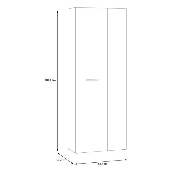 Forte NET106 Schrank 70, Schuhschrank, Garderobenschrank, Abstellraum, Drehtürenschrank, 2-türig mit Einlegeböden, Betonoptik mit Holzdekor: Artisan Eiche, 68,7 cm breit x 181,1 cm hoch x 36,5 cm tief