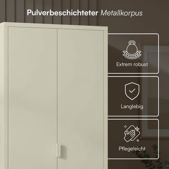 skølm Ituri Metallschrank Beige – Kleiderschrank mit 6 Fächern & 2 Kleiderstangen – Garderobenschrank Flur 80 cm breit – Schlafzimmerschrank Industrial Style – Stahlschrank für Wohnzimmer & Büro