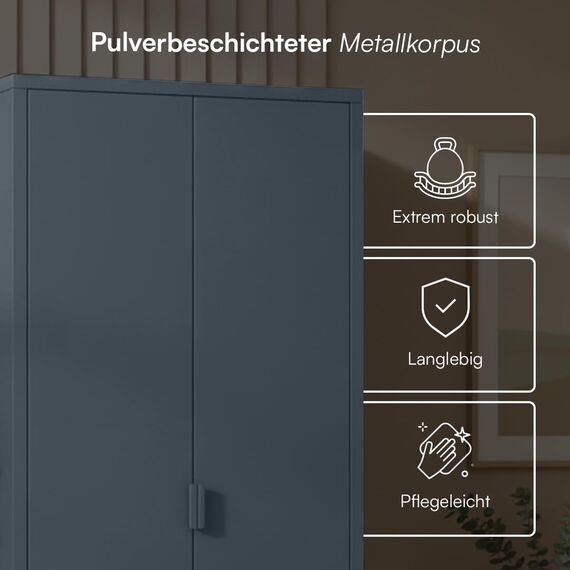 skølm Ituri Metallschrank Anthrazit – Kleiderschrank mit 6 Fächern & 2 Kleiderstangen – Garderobenschrank Flur 80 cm breit – Schlafzimmerschrank Industrial Style – Stahlschrank für Wohnzimmer & Büro