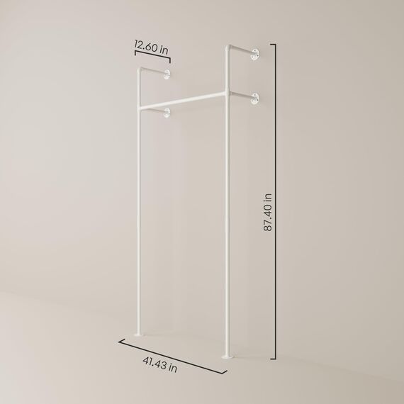 pamo Kleiderstange Wandmontage 120 kg Traglast - Offener Kleiderschrank Industrial Kleiderständer Weiß aus Metall Wasserrohren - stabil & robust