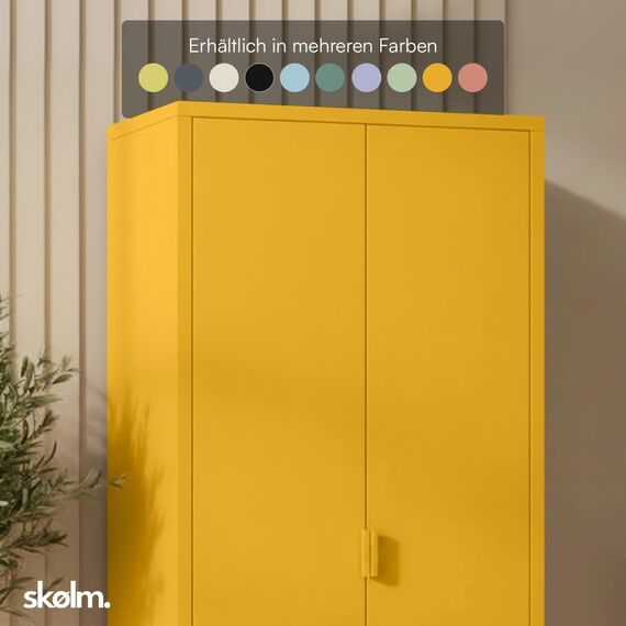 skølm Ituri Metallschrank Senfgelb – Kleiderschrank mit 6 Fächern & 2 Kleiderstangen – Garderobenschrank Flur 80 cm breit – Schlafzimmerschrank Industrial Style – Stahlschrank für Wohnzimmer & Büro