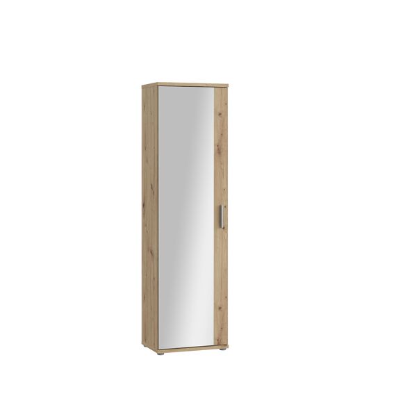 FORTE NET106 Schrank 50, Schuhschrank, Garderobenschrank, Abstellraum, Drehtürenschrank, 1-türig mit Einlegeböden, Spiegel, Holzdekor: Artisan Eiche, 50 cm breit x 180 cm hoch x 35 cm tief