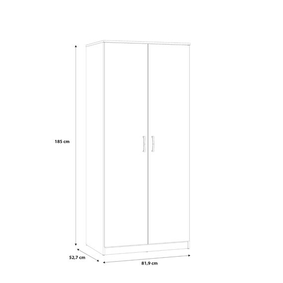 FORTE NIKO Schrank 80 85, Kleiderschrank klein, Flurschrank Schlafzimmerschrank Jugendzimmerschrank Kinderzimmerschrank Drehtürenschrank 2-türig, Sonoma Eiche, 82 cm breit x 185 cm hoch x 53 cm tief