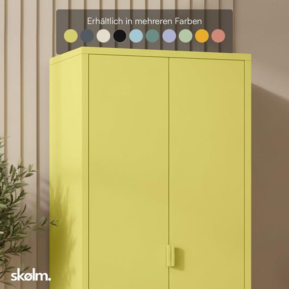skølm Ituri Metallschrank Gelb – Kleiderschrank mit 6 Fächern & 2 Kleiderstangen – Garderobenschrank Flur 80 cm breit – Schlafzimmerschrank Industrial Style – Stahlschrank für Wohnzimmer & Büro