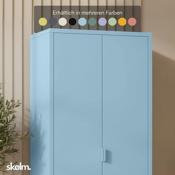skølm Ituri Metallschrank Blau – Kleiderschrank mit 6 Fächern & 2 Kleiderstangen – Garderobenschrank Flur 80 cm breit – Schlafzimmerschrank Industrial Style – Stahlschrank für Wohnzimmer & Büro
