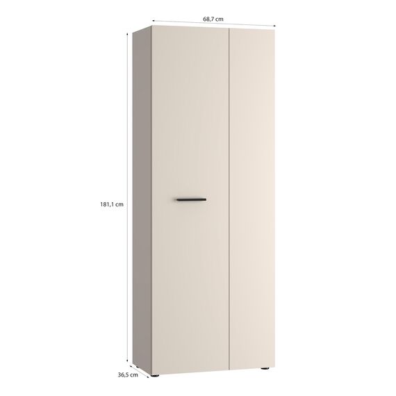 Forte NET306 moderner Mehrzweckschrank 70, schmaler Schrank, 2-türig, Holzwerkstoff, Flur, Diele, Kaschmir|Beige, 68,7 cm breit x 181,1 cm hoch x 36,5 cm tief
