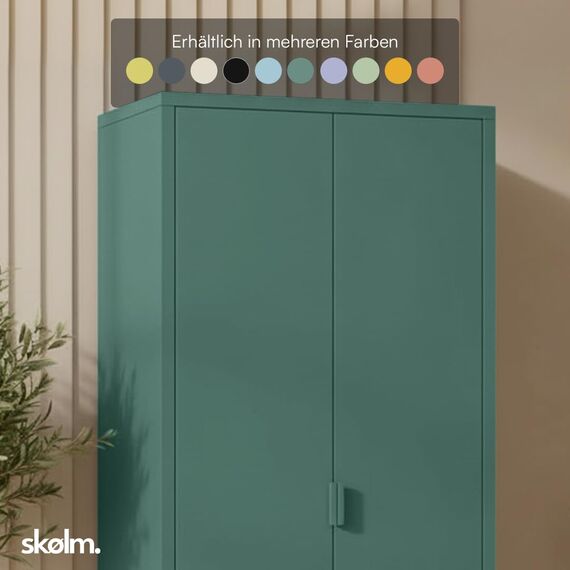 skølm Ituri Metallschrank Dunkelgrün – Kleiderschrank mit 6 Fächern & 2 Kleiderstangen – Garderobenschrank Flur 80 cm breit – Schlafzimmerschrank Industrial Style – Stahlschrank für Wohnzimmer & Büro