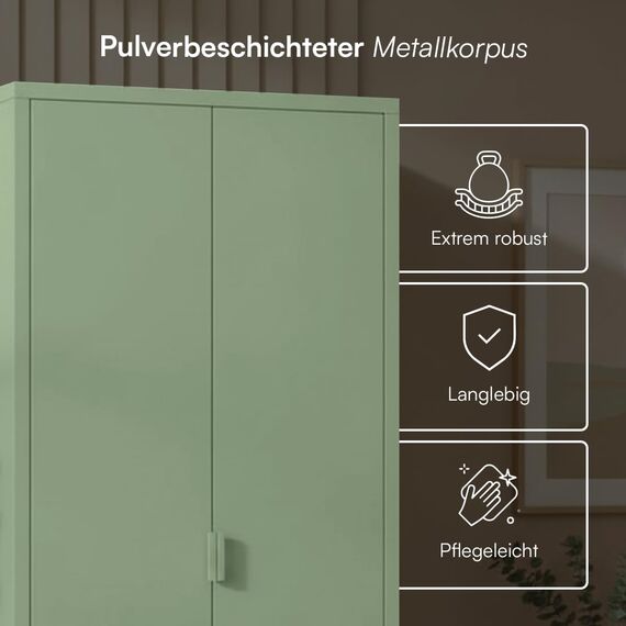 skølm Ituri Metallschrank Mintgrün – Kleiderschrank mit 6 Fächern & 2 Kleiderstangen – Garderobenschrank Flur 80 cm breit – Schlafzimmerschrank Industrial Style – Stahlschrank für Wohnzimmer & Büro