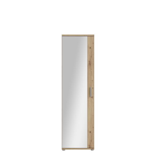 FORTE NET106 Schrank 50, Schuhschrank, Garderobenschrank, Abstellraum, Drehtürenschrank, 1-türig mit Einlegeböden, Spiegel, Holzdekor: Artisan Eiche, 50 cm breit x 180 cm hoch x 35 cm tief