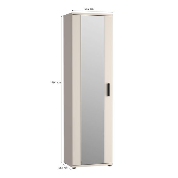 Forte NET106 Schuhschrank 50, moderner Flurschrank, 1-türig, 6 Einlegeböden, Flur, Diele, Abstellraum, Holzwerkstoff, Kaschmir|Beige, 50,2 cm breit x 179,1 cm hoch x 34,8 cm tief