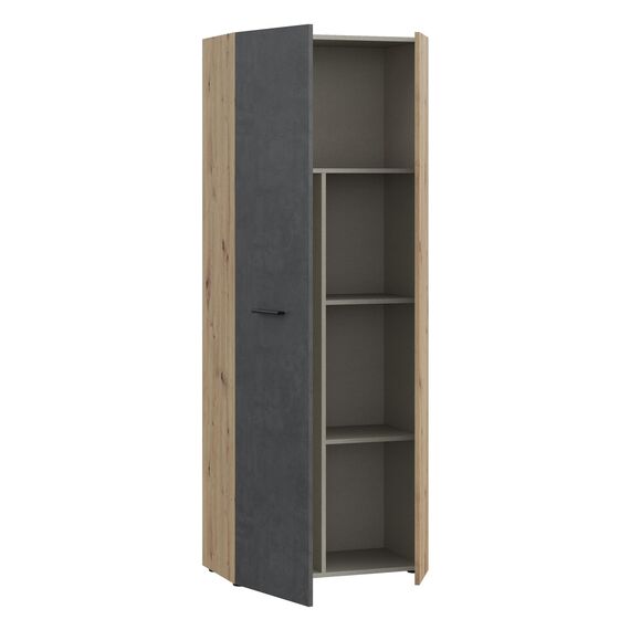 FORTE NET106 Schrank 70 180, Mehrzweckschrank, Staubsaugerschrank, Abstellraum, Drehtürenschrank, 2-türig mit Einlegeböden, Beton-/Holzdekor Artisaneiche, 68,7 cm breit x 181,1 cm hoch x 36,5 cm tief