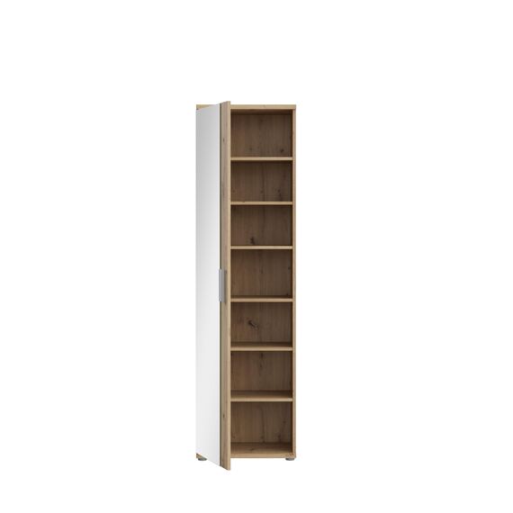 FORTE NET106 Schrank 50, Schuhschrank, Garderobenschrank, Abstellraum, Drehtürenschrank, 1-türig mit Einlegeböden, Spiegel, Holzdekor: Artisan Eiche, 50 cm breit x 180 cm hoch x 35 cm tief