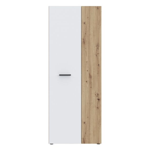 FORTE NET106 Schrank 70, Schuhschrank, Garderobenschrank, Abstellraum, Drehtürenschrank, 2-türig mit Einlegeböden, Weiß mit Holzdekor: Artisan Eiche, 69 cm breit x 179 cm hoch x 35 cm tief