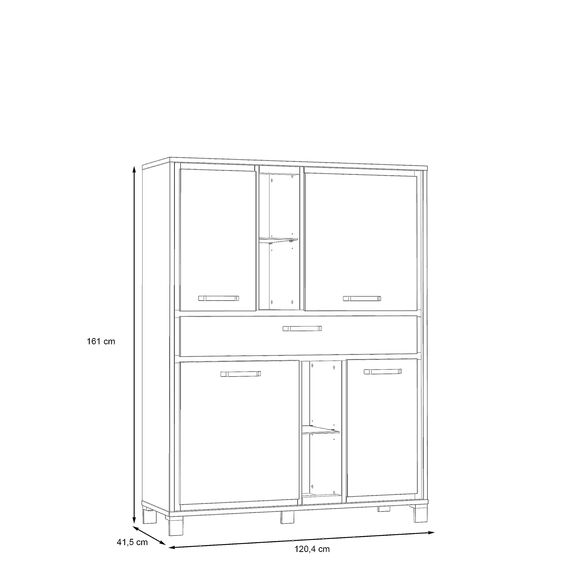 FORTE Trondheim Highboard, Holzwerkstoff, Artisan Eiche kombiniert mit Schwarz Eiche, 101,1 x 161 x 120,4 cm