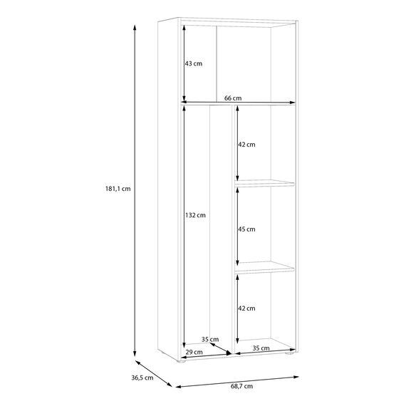 FORTE NET106 Schrank 70 180, Mehrzweckschrank, Staubsaugerschrank, Abstellraum, Drehtürenschrank, 2-türig mit Einlegeböden, Beton-/Holzdekor Artisaneiche, 68,7 cm breit x 181,1 cm hoch x 36,5 cm tief