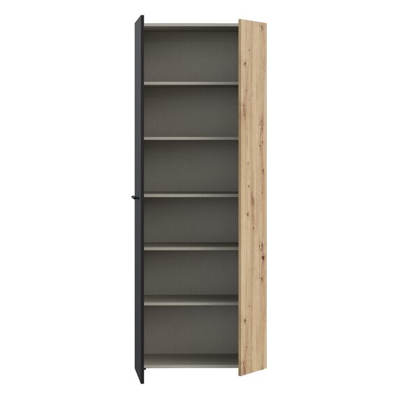 FORTE NET106 Schrank 70, Schuhschrank, Garderobenschrank, Abstellraum, Drehtürenschrank, 2-türig mit Einlegeböden, Schwarz mit Holzdekor: Artisan Eiche, 68,7 cm breit x 181,1 cm hoch x 36,5 cm tief