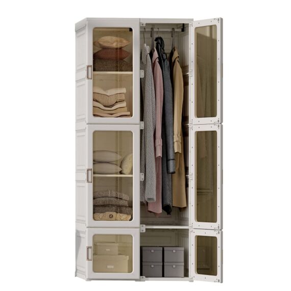 Dripex Kleiderschrank, Schrank 69 x 170 x 50 cm (B x H x T), einfache Montage, Faltbarer Mehrzweckschrank mit Stange, magnetische Türen, für Wohnzimmer Schlafzimmer Weiß