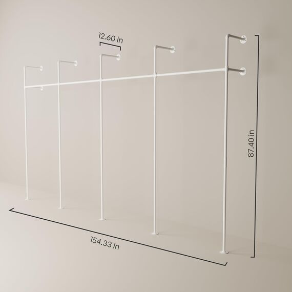 pamo Kleiderstange Wandmontage 400 kg Traglast - Offener Kleiderschrank Industrial Kleiderständer Weiß aus Metall Wasserrohren - Stabil & Robust