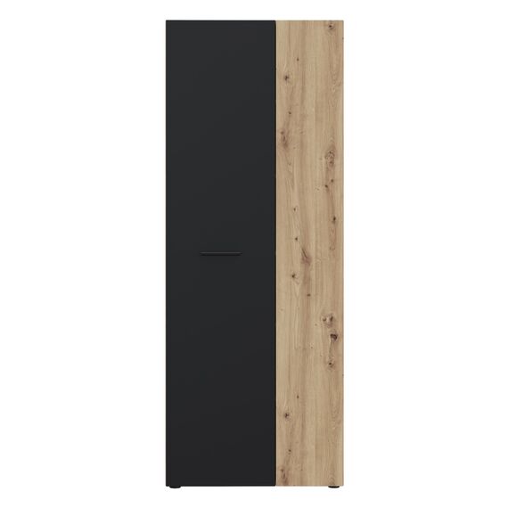 FORTE NET106 Schrank 70, Schuhschrank, Garderobenschrank, Abstellraum, Drehtürenschrank, 2-türig mit Einlegeböden, Schwarz mit Holzdekor: Artisan Eiche, 68,7 cm breit x 181,1 cm hoch x 36,5 cm tief