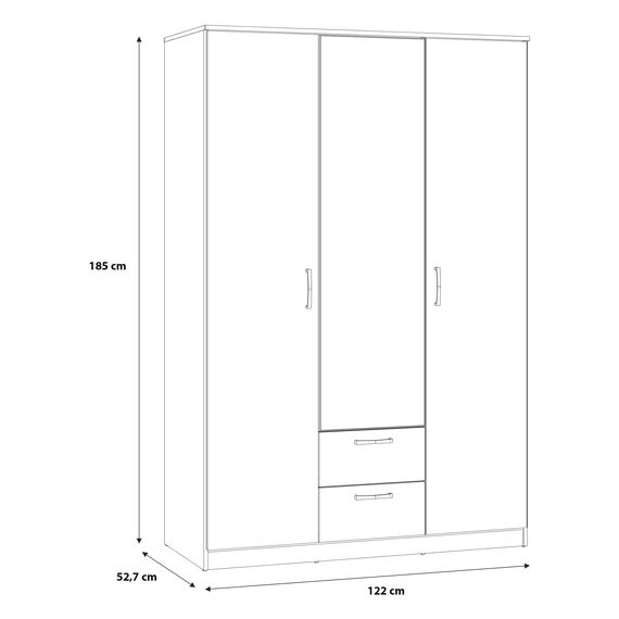 Forte NIKO Kleiderschrank 120 130, moderner Schrank 2-türig, Schlafzimmer, Jugendzimmer, Kinderzimmer, Holzwerkstoff, Artisan Eiche Holzdekor mit Spiegel, 122 cm breit x 185 cm hoch x 52,7 cm tief