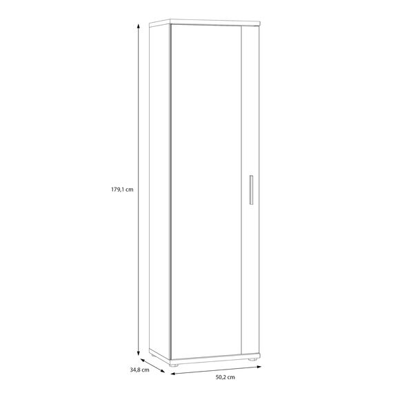 FORTE NET106 Schrank 50, Schuhschrank, Garderobenschrank, Abstellraum, Drehtürenschrank, 1-türig mit Einlegeböden, Weiß mit Spiegel, 50 cm breit x 180 cm hoch x 35 cm tief