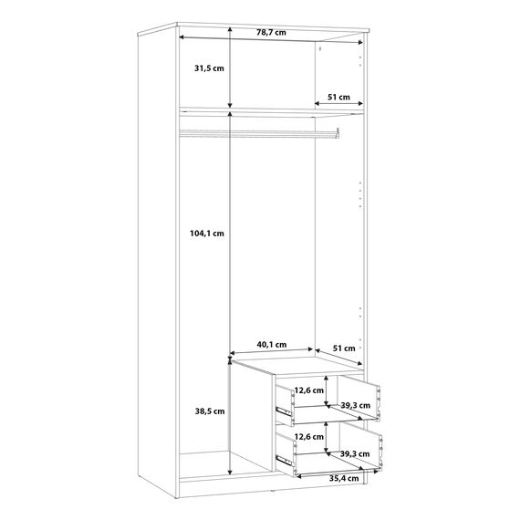 FORTE NIKO Kleiderschrank 82, Scandi Kleiderschrank mit 2 Türen und 2 Schubladen, Holzwerkstoff, Artisan Eiche Dekor, 81,9 cm breit, 185 cm hoch, 52,7 cm tief