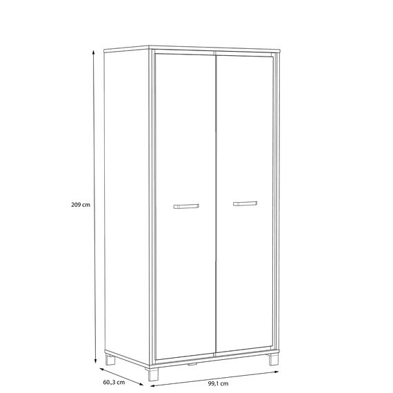 FORTE TRONDHEIM Schrank 100 210, Kleiderschrank klein Industrial, Drehtürenschrank, 2-türig mit Einlegeböden und Kleiderstange, Artisan Eiche / Schwarz Eiche, 99 cm breit x 209 cm hoch x 60 cm tief