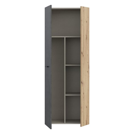 FORTE NET106 Schrank 70 180, Mehrzweckschrank, Staubsaugerschrank, Abstellraum, Drehtürenschrank, 2-türig mit Einlegeböden, Beton-/Holzdekor Artisaneiche, 68,7 cm breit x 181,1 cm hoch x 36,5 cm tief