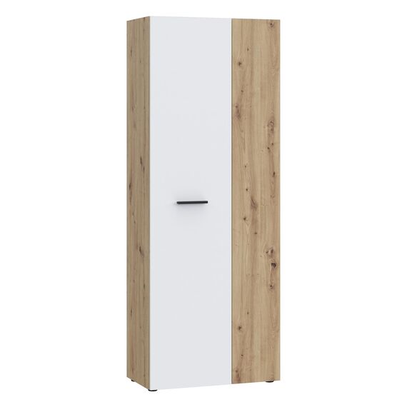 FORTE NET106 Schrank 70, Schuhschrank, Garderobenschrank, Abstellraum, Drehtürenschrank, 2-türig mit Einlegeböden, Weiß mit Holzdekor: Artisan Eiche, 69 cm breit x 179 cm hoch x 35 cm tief