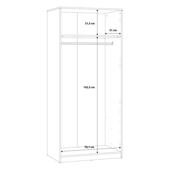 FORTE NIKO Kleiderschrank 82, Scandi Kleiderschrank mit 2 Türen, Holzwerkstoff, Artisan Eiche Dekor, 81,9 cm breit, 185 cm hoch, 52,7 cm tief