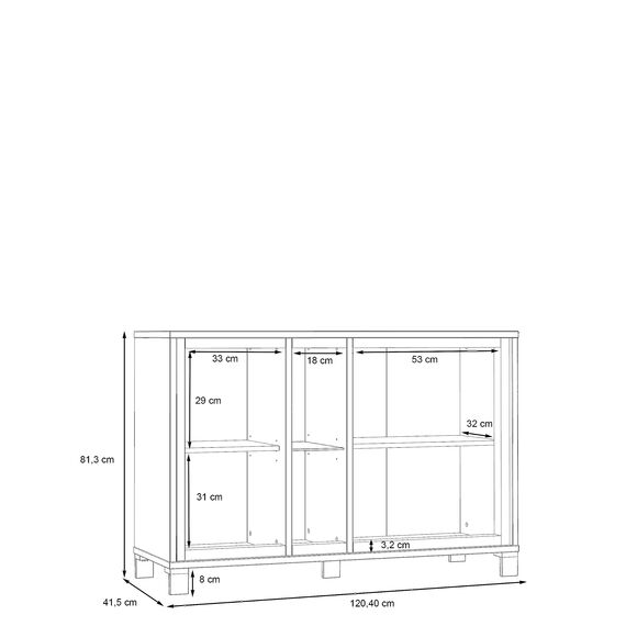 FORTE Trondheim Kommode mit 2 Türen, Holzwerkstoff, Artisan Eiche kombiniert mit Schwarz Eiche, 46,6 x 81,3 x 120,4 cm