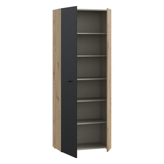FORTE NET106 Schrank 70, Schuhschrank, Garderobenschrank, Abstellraum, Drehtürenschrank, 2-türig mit Einlegeböden, Schwarz mit Holzdekor: Artisan Eiche, 68,7 cm breit x 181,1 cm hoch x 36,5 cm tief