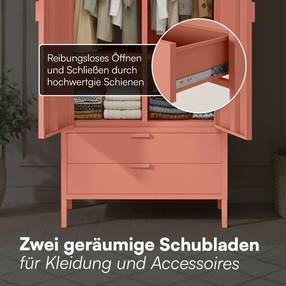 skølm Ituri Metallschrank Terrakotta – Kleiderschrank mit 6 Fächern, 2 Schubladen & 2 Kleiderstangen – Garderobenschrank Flur 80 cm breit – Schlafzimmerschrank Industrial – Stahlschrank Wohnzimmer