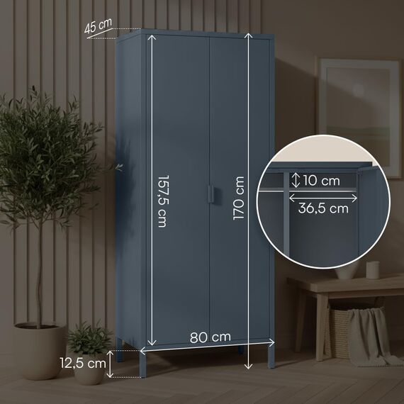 skølm Ituri Metallschrank Anthrazit – Kleiderschrank mit 6 Fächern & 2 Kleiderstangen – Garderobenschrank Flur 80 cm breit – Schlafzimmerschrank Industrial Style – Stahlschrank für Wohnzimmer & Büro