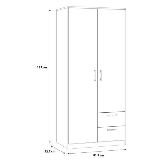 FORTE NIKO Kleiderschrank 82, Scandi Kleiderschrank mit 2 Türen und 2 Schubladen, Holzwerkstoff, Artisan Eiche Dekor, 81,9 cm breit, 185 cm hoch, 52,7 cm tief