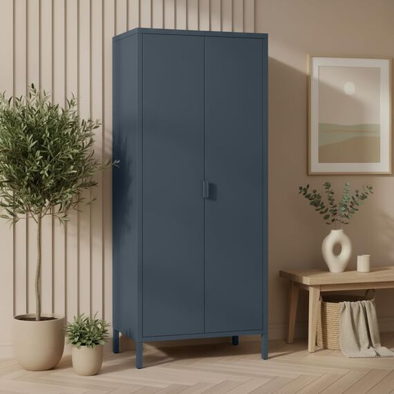 skølm Ituri Metallschrank Anthrazit – Kleiderschrank mit 6 Fächern & 2 Kleiderstangen – Garderobenschrank Flur 80 cm breit – Schlafzimmerschrank Industrial Style – Stahlschrank für Wohnzimmer & Büro
