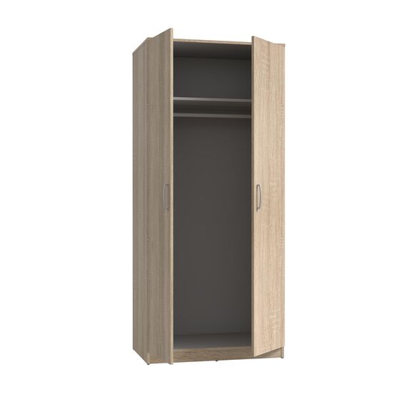FORTE NIKO Schrank 80 85, Kleiderschrank klein, Flurschrank Schlafzimmerschrank Jugendzimmerschrank Kinderzimmerschrank Drehtürenschrank 2-türig, Sonoma Eiche, 82 cm breit x 185 cm hoch x 53 cm tief