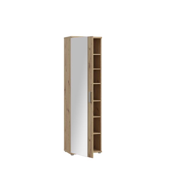 FORTE NET106 Schrank 50, Schuhschrank, Garderobenschrank, Abstellraum, Drehtürenschrank, 1-türig mit Einlegeböden, Spiegel, Holzdekor: Artisan Eiche, 50 cm breit x 180 cm hoch x 35 cm tief