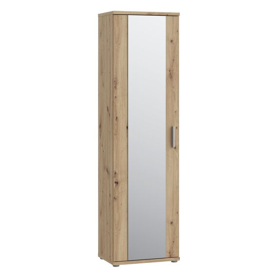 Forte NET106 Schuhschrank 50, schmaler Flurschrank mit 6 Einlegeböden und Spiegelfront, Flur, Diele, Holzwerkstoff, Artisan Eiche Holzdekor, 50,2 cm breit x 179,1 cm hoch x 34,8 cm tief