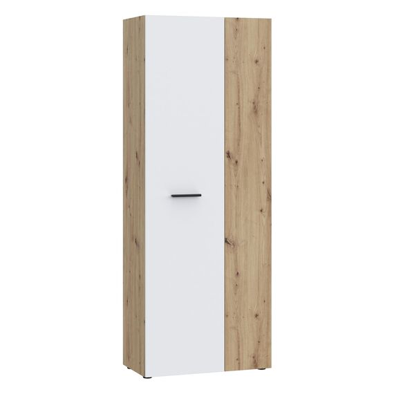 FORTE NET106 Schrank 70 180, Mehrzweckschrank, Staubsaugerschrank, Abstellraum, Drehtürenschrank, 2-türig mit Einlegeböden, Weiß/Holzdekor: Artisan Eiche, 68,7 cm breit x 181,1 cm hoch x 36,5 cm tief